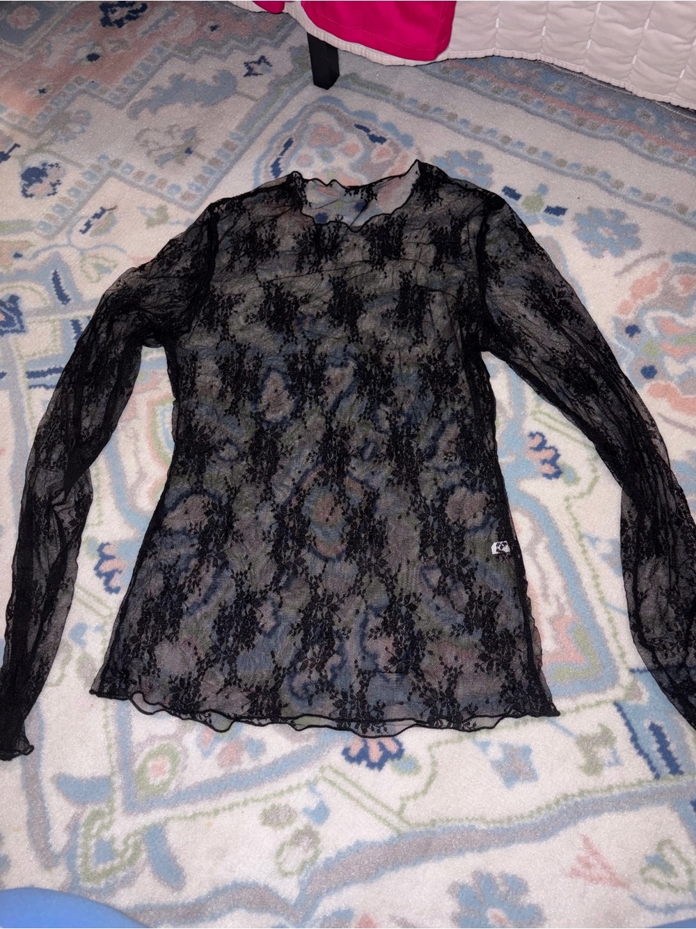Sheer Black Lace Long-Sleeve Women's Top